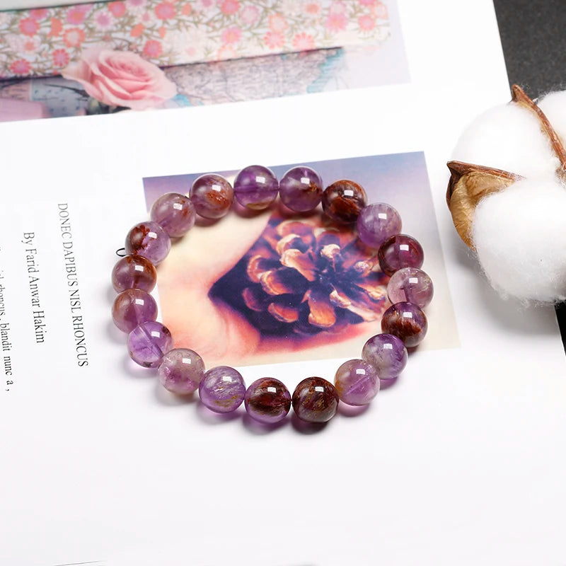 Genuine Natural Auralite 23 Bracelets Natural Stone Stretch Amethyst Round Bead Gem Bracelet Women Men Fine Jewelry Gift