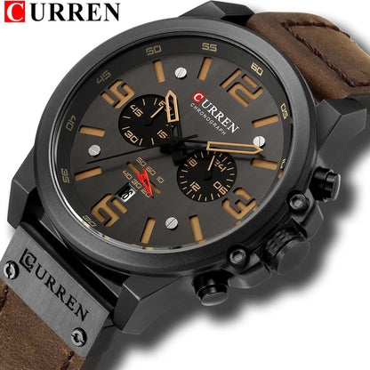 CURREN 男士手表顶级豪华品牌防水运动腕表计时码表石英军用真皮 Relogio Masculino