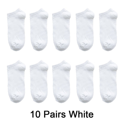 Venta al por mayor, 10 pares de calcetines unisex para hombre y mujer, transpirables, deportivos, de color liso, náuticos, cómodos, de algodón, hasta el tobillo, blancos.