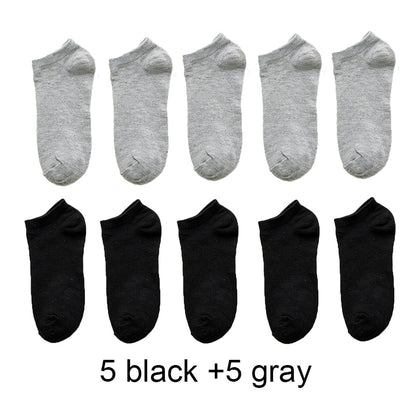 Venta al por mayor, 10 pares de calcetines unisex para hombre y mujer, transpirables, deportivos, de color liso, náuticos, cómodos, de algodón, hasta el tobillo, blancos.