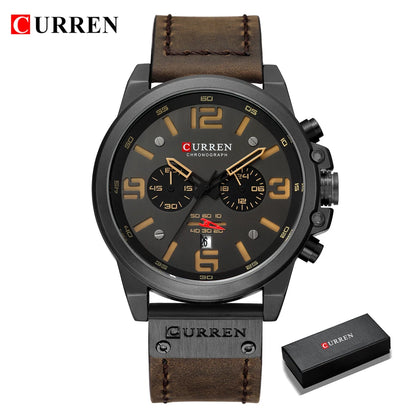 CURREN 男士手表顶级豪华品牌防水运动腕表计时码表石英军用真皮 Relogio Masculino