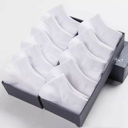 Venta al por mayor, 10 pares de calcetines unisex para hombre y mujer, transpirables, deportivos, de color liso, náuticos, cómodos, de algodón, hasta el tobillo, blancos.