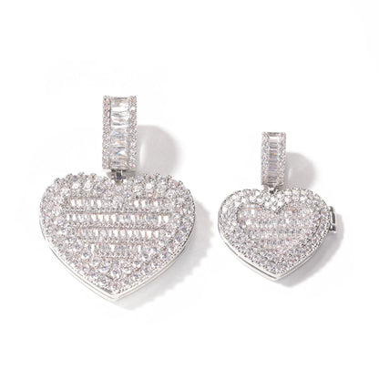 Medallón de fotos personalizado con forma de corazón de gran tamaño de THE BLING KING, colgante con marco, joyería de recuerdo de tenis para pareja, regalo de San Valentín