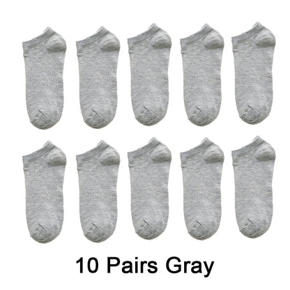 Venta al por mayor, 10 pares de calcetines unisex para hombre y mujer, transpirables, deportivos, de color liso, náuticos, cómodos, de algodón, hasta el tobillo, blancos.