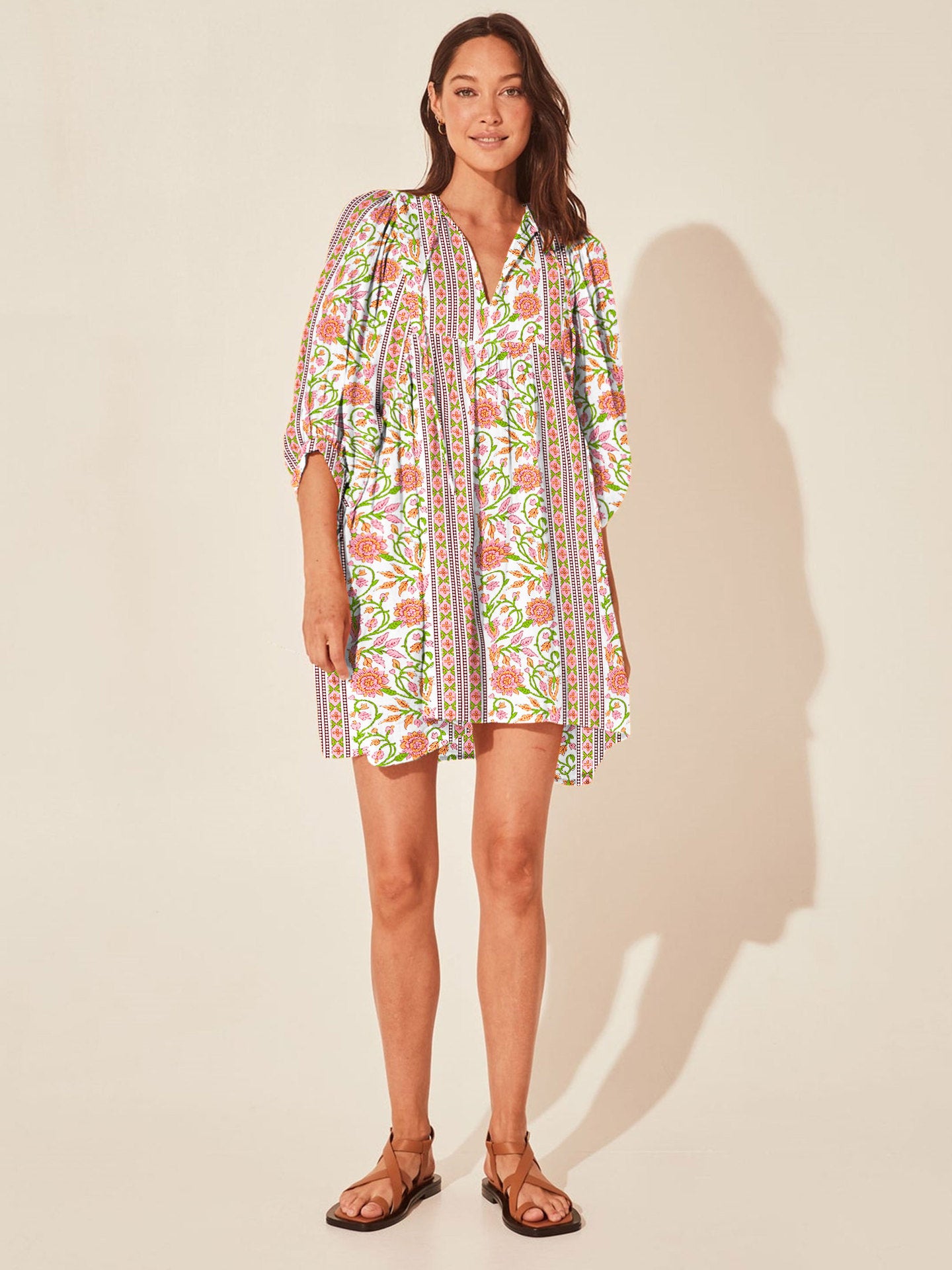 Amazon hot vacation style dress loose casual print short skirt high waist lace-up floral skirt beachwear women