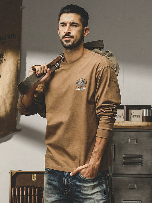 Jereno Retro Long-Sleeved Cotton All-Match Autumn T-shirt