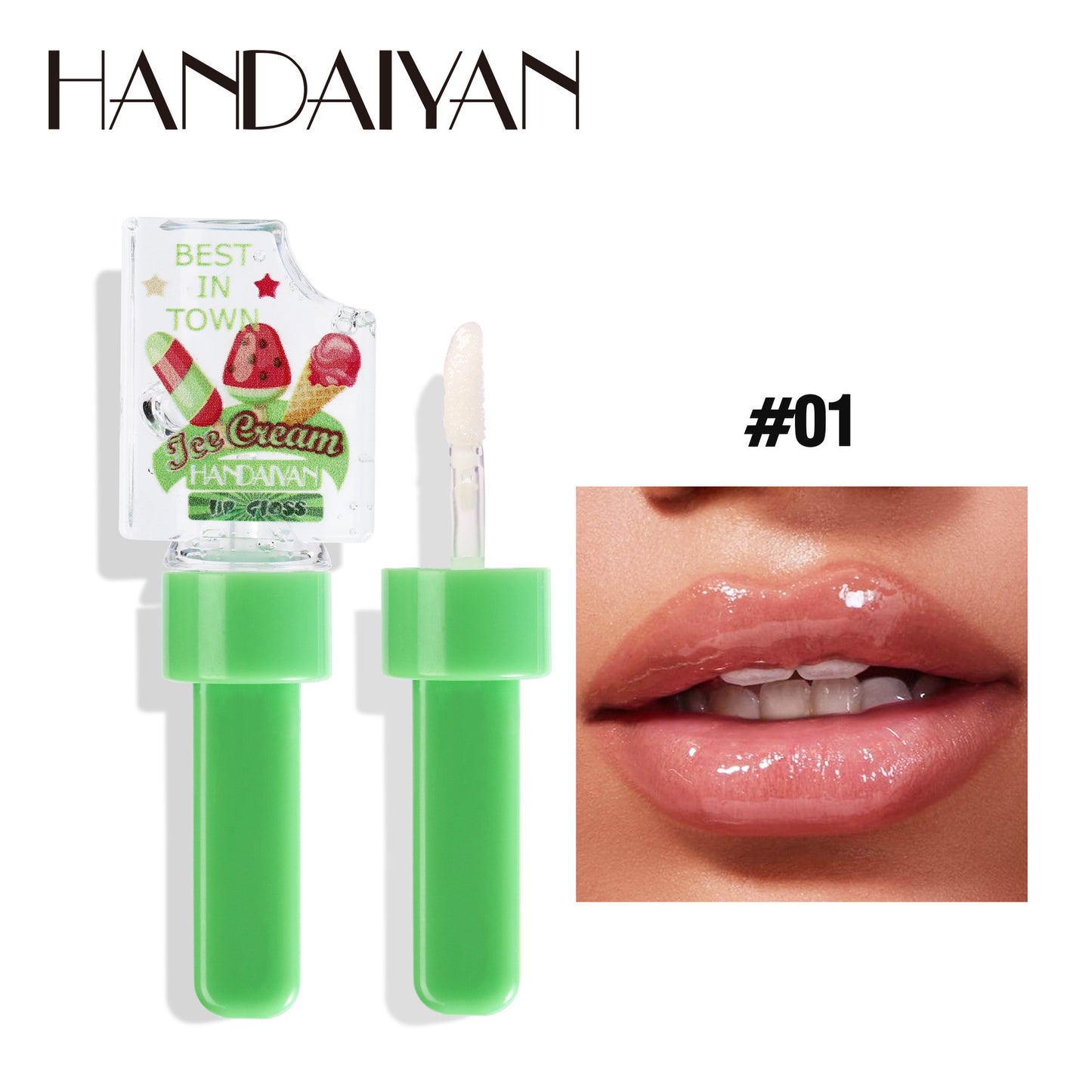 handaiyan Han Daiyan cross-border ice cream moisturizing lip gloss moisturizing transparent pearlescent color changing full lips lip gloss