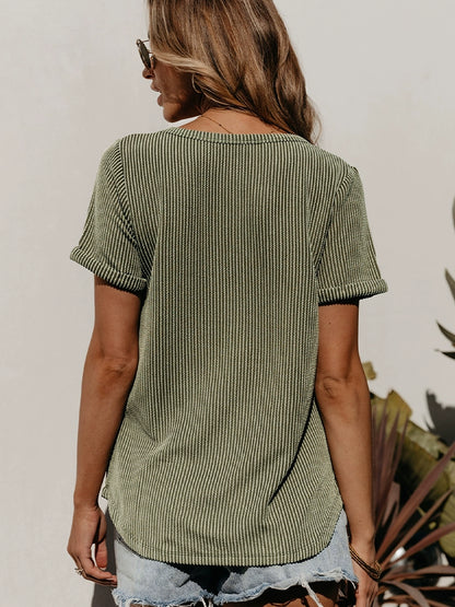 V Neck Pure Color Fashion Wind Minimalist Flab Hiding Ladies Pullover