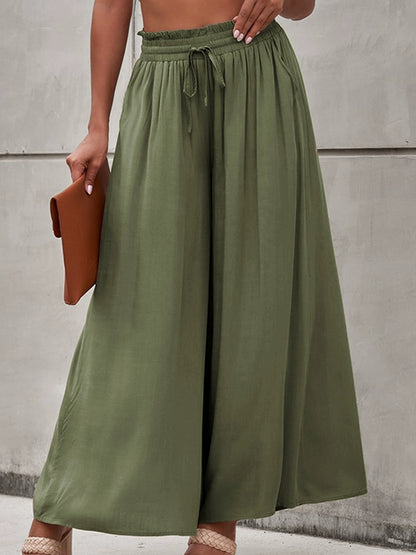 2024 Summer New Arrival Women's Casual Pants European and American Personalized Pure Color Elastic Waistband High Waist Thin Wide-Leg Pants Women