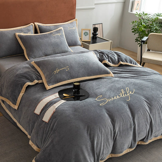 Juego de cama de franela de invierno de doble cara de 4 piezas