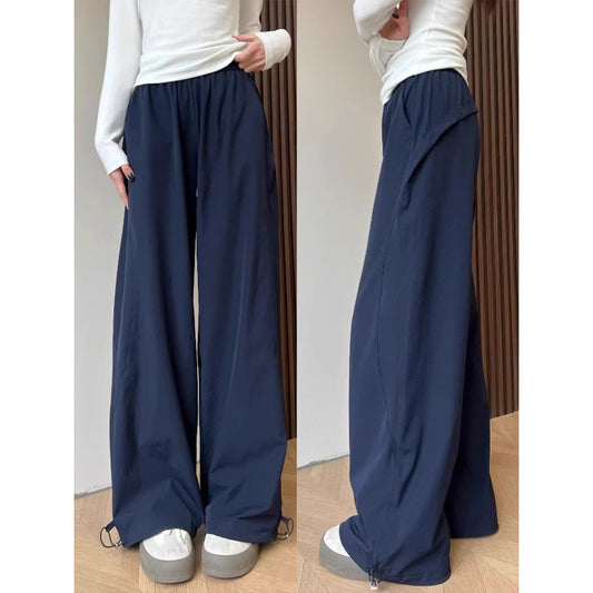 Korean style trendy workwear casual pants women's summer 2025 new cool rustling high waist straight retro wide leg sports pants