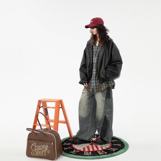 2024 autumn and winter New High Street hooded coat Women's American fashion brand casual loose jacket coat waterproof top