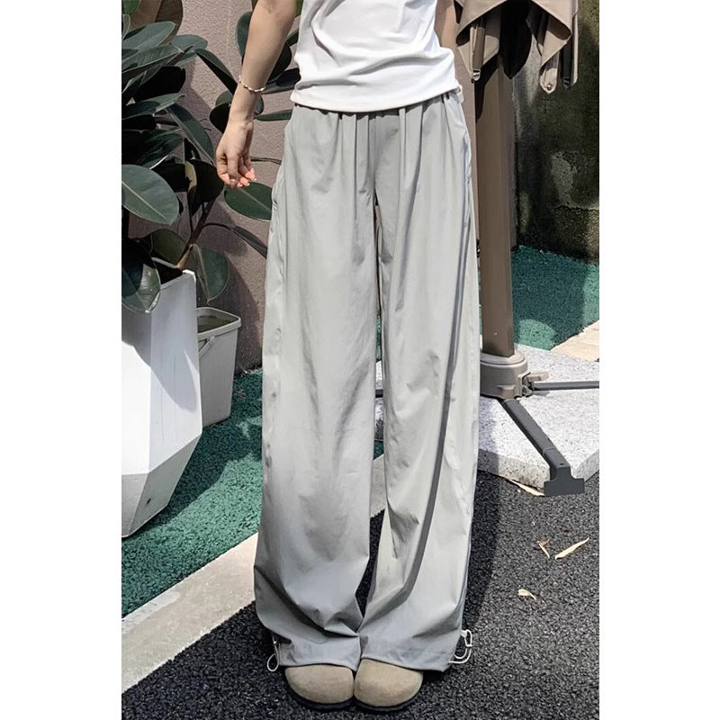 Korean style trendy workwear casual pants women's summer 2025 new cool rustling high waist straight retro wide leg sports pants
