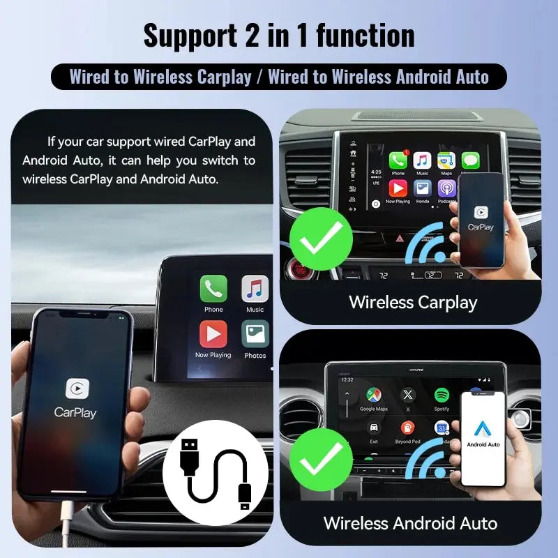 XUDA NUEVO Adaptador inalámbrico CarPlay Android Auto inalámbrico Smart Mini Box Plug and Play WiFi Conexión rápida Universal para Nissan