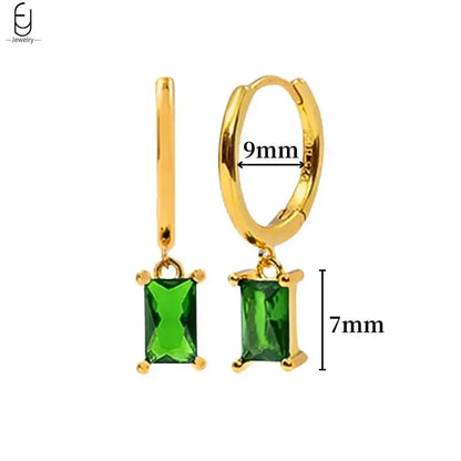 Pendientes de aro con forma de corazón y circonita verde en plata de ley 925 para mujer, delicados pendientes de botón, joyería de lujo, regalos.