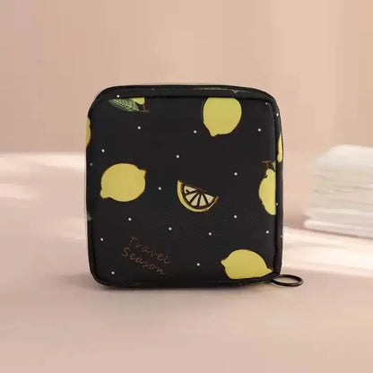Bolsa de almacenamiento para compresas y tampones para mujer, organizador portátil impermeable con estampado de dibujos animados