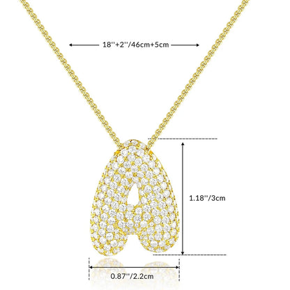 Collar con inicial de letra de circonita cúbica brillante para mujer, cadena de caja chapada en oro, globo, burbuja, colgante de AZ, collares, joyería, regalo