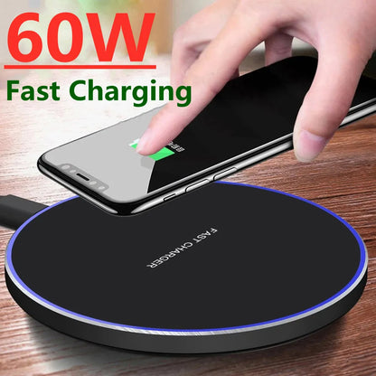 Cargador inalámbrico de 60 W para iPhone 15, 14, 13, 12, 11, X Pro Max, XR, 8, Samsung, Xiaomi, Huawei y LG. Estación de carga rápida.