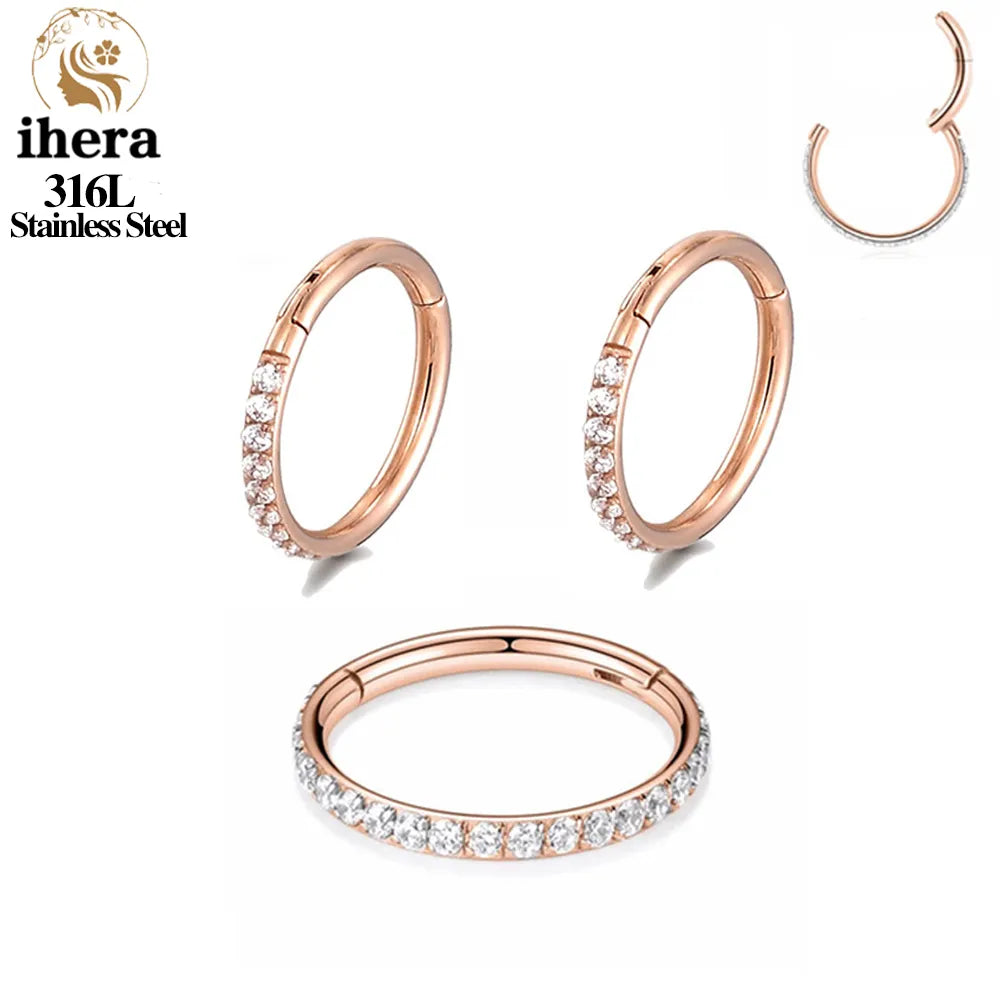 50 piezas de acero inoxidable con circonita cúbica y segmento articulado para tabique nasal, aros redondos para piercing de oreja, trago, hélix, joyería