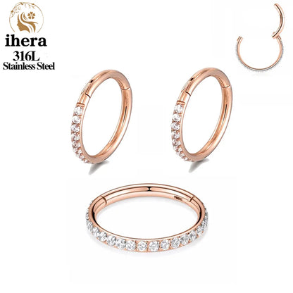 50 piezas de acero inoxidable con circonita cúbica y segmento articulado para tabique nasal, aros redondos para piercing de oreja, trago, hélix, joyería