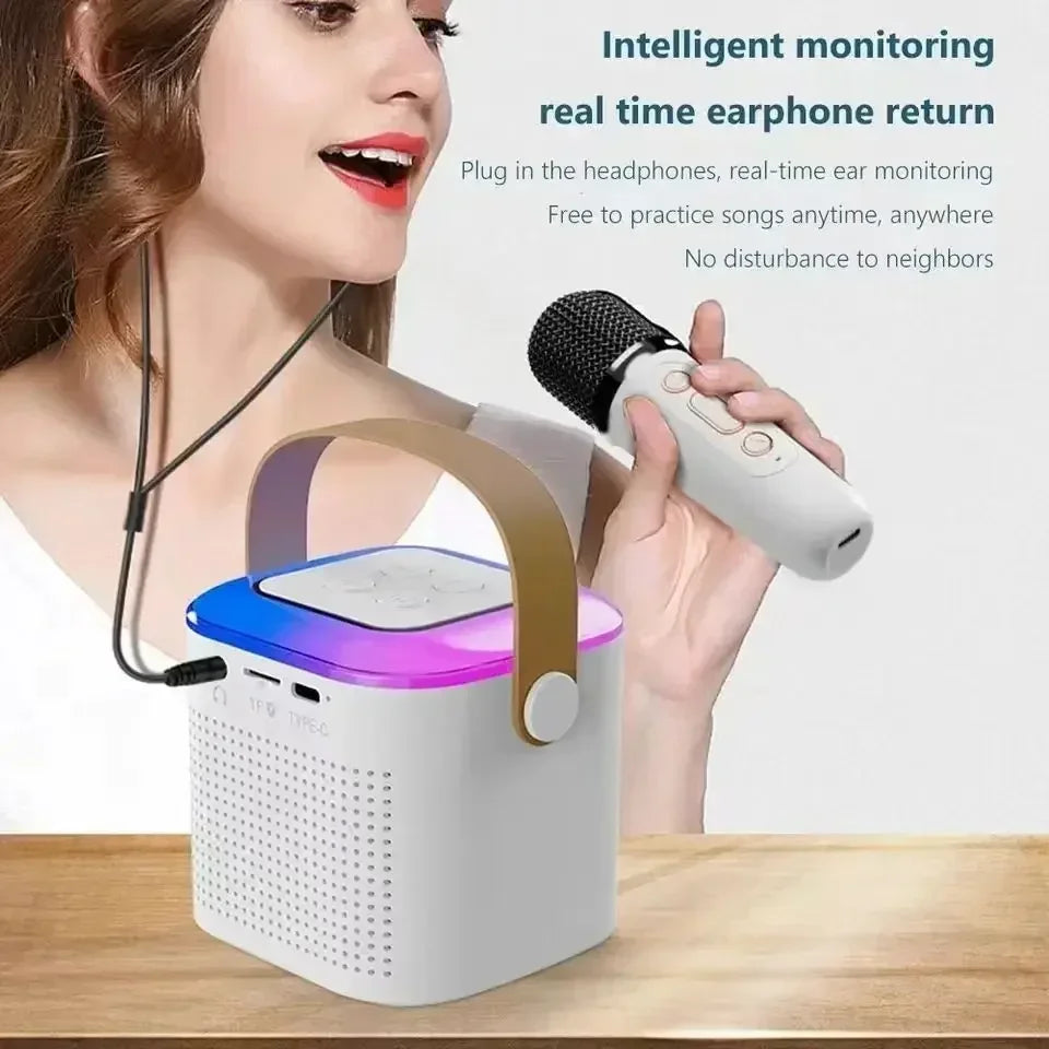 Y1 High Power Karaoke Bluetooth Speaker Portable 360 Stereo Surround Waterproof Wireless Subwoofer with Dual Microphone Boombox