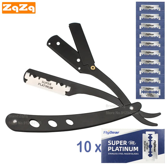 ZqZq 10 cuchillas de afeitar y maquinilla de afeitar de filo recto, herramienta para cortar barba y cejas, depilación manual, maquinilla de afeitar, peluquería, recorte
