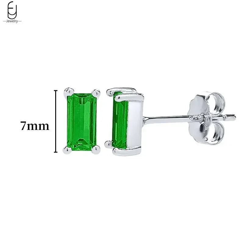 Pendientes de aro con forma de corazón y circonita verde en plata de ley 925 para mujer, delicados pendientes de botón, joyería de lujo, regalos.