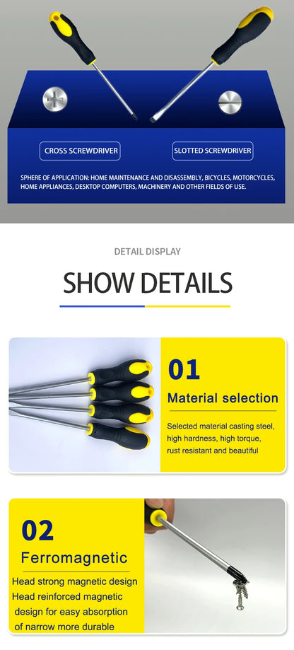 3/4/5/6/8 Inch Rubber-coated Anti-slip Handle Word Cross Strong Magnetic 45# Steel Screwdriver Screwdriver
