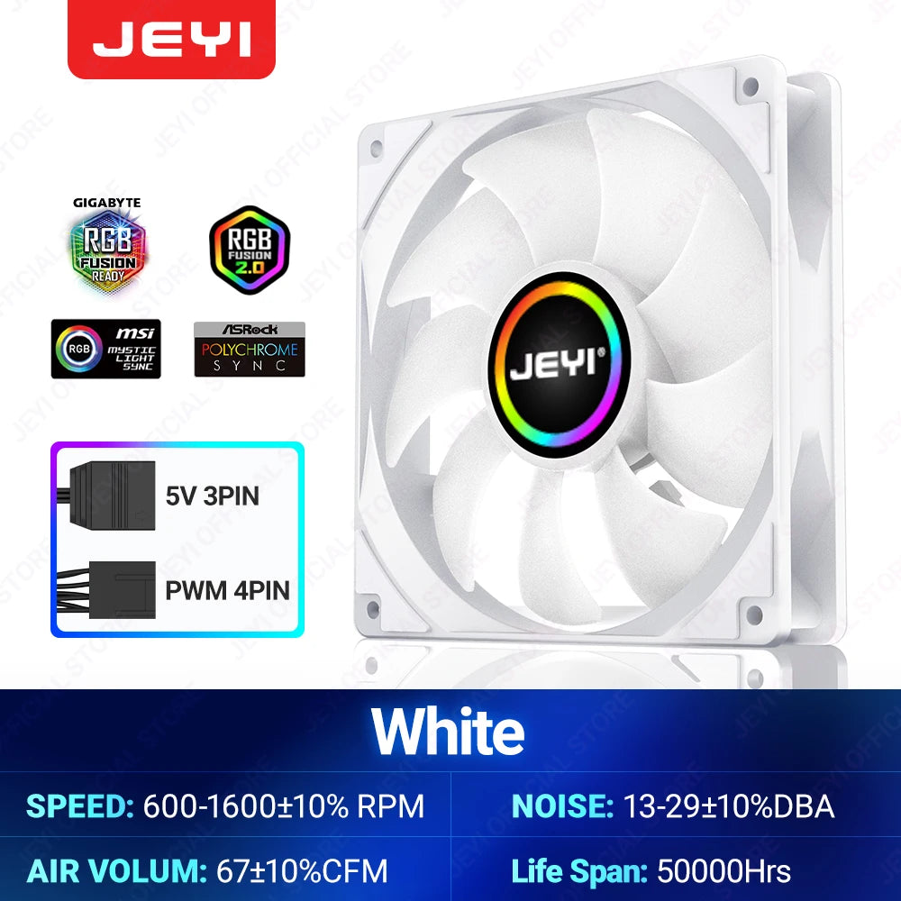 JEYI 120mm PC ARGB Cooling Fan AURA SYNC RGB Computer Fans Ultra Silent Heatsink Ventilador with 4PIN PWM and 5V 3PIN ARGB Port