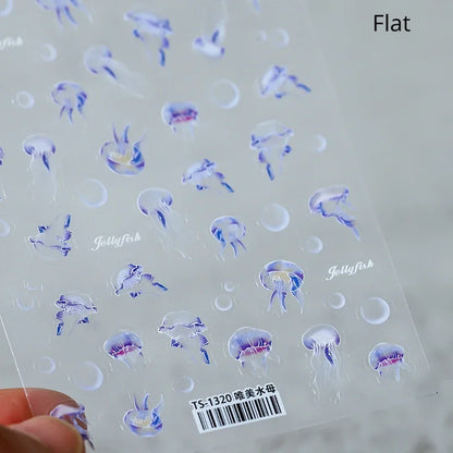 Calcomanías de manicura para decoración de uñas con relieve suave, conchas, estrellas de mar, caracoles, burbujas marinas, verano, playa, océano