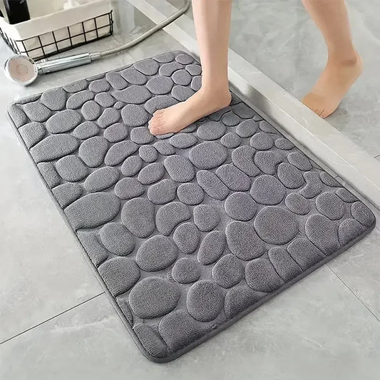 Alfombra de baño antideslizante 3D con relieve de adoquines, absorbente, lavable a máquina y de secado rápido.