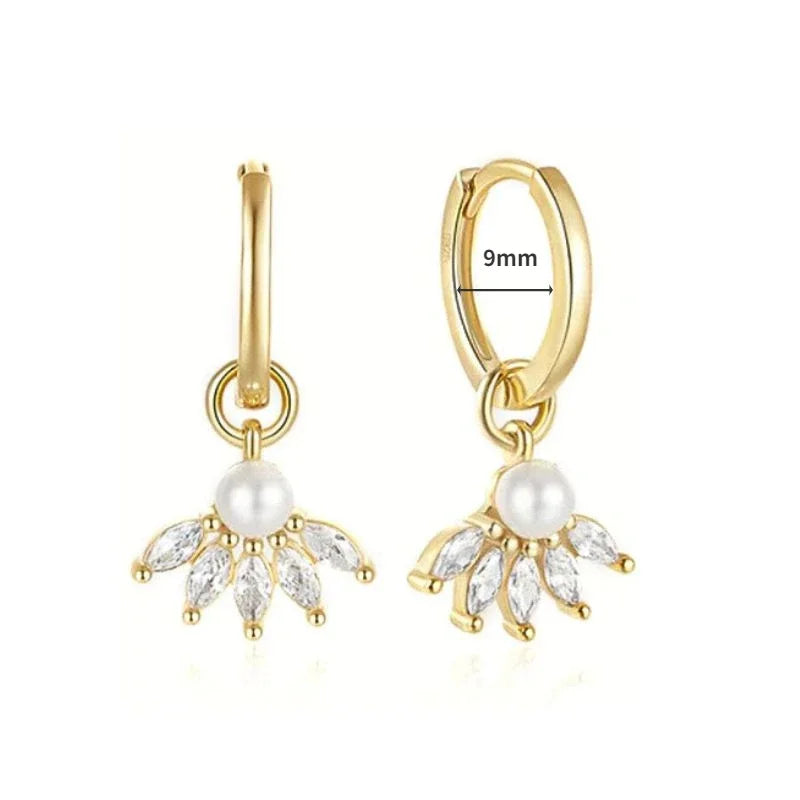 Pendientes de aro de plata de ley 925 con forma de aguja y cristales de circonita, con gotas de agua, dorados, joyería de lujo premium para fiestas.