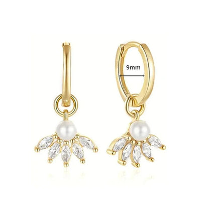 Pendientes de aro de plata de ley 925 con forma de aguja y cristales de circonita, con gotas de agua, dorados, joyería de lujo premium para fiestas.