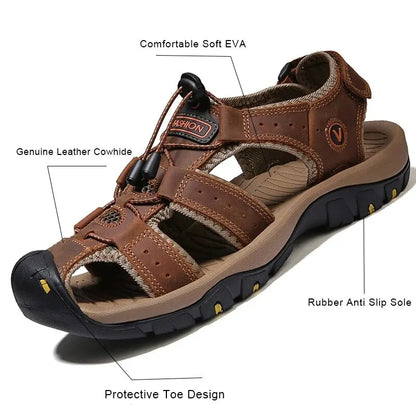 Sandalias de cuero genuino para hombre, zapatos de verano para hombre, zapatos para exteriores, sandalias de cuero para hombre
