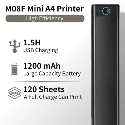 Impresora térmica portátil Phomemo M08F A4, compatible con papel térmico A4 de 8,26" x 11,69", impresora inalámbrica móvil de viaje para coche y oficina.