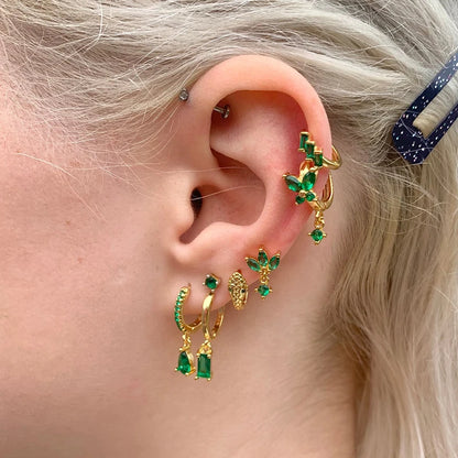 Pendientes de aro con forma de corazón y circonita verde en plata de ley 925 para mujer, delicados pendientes de botón, joyería de lujo, regalos.