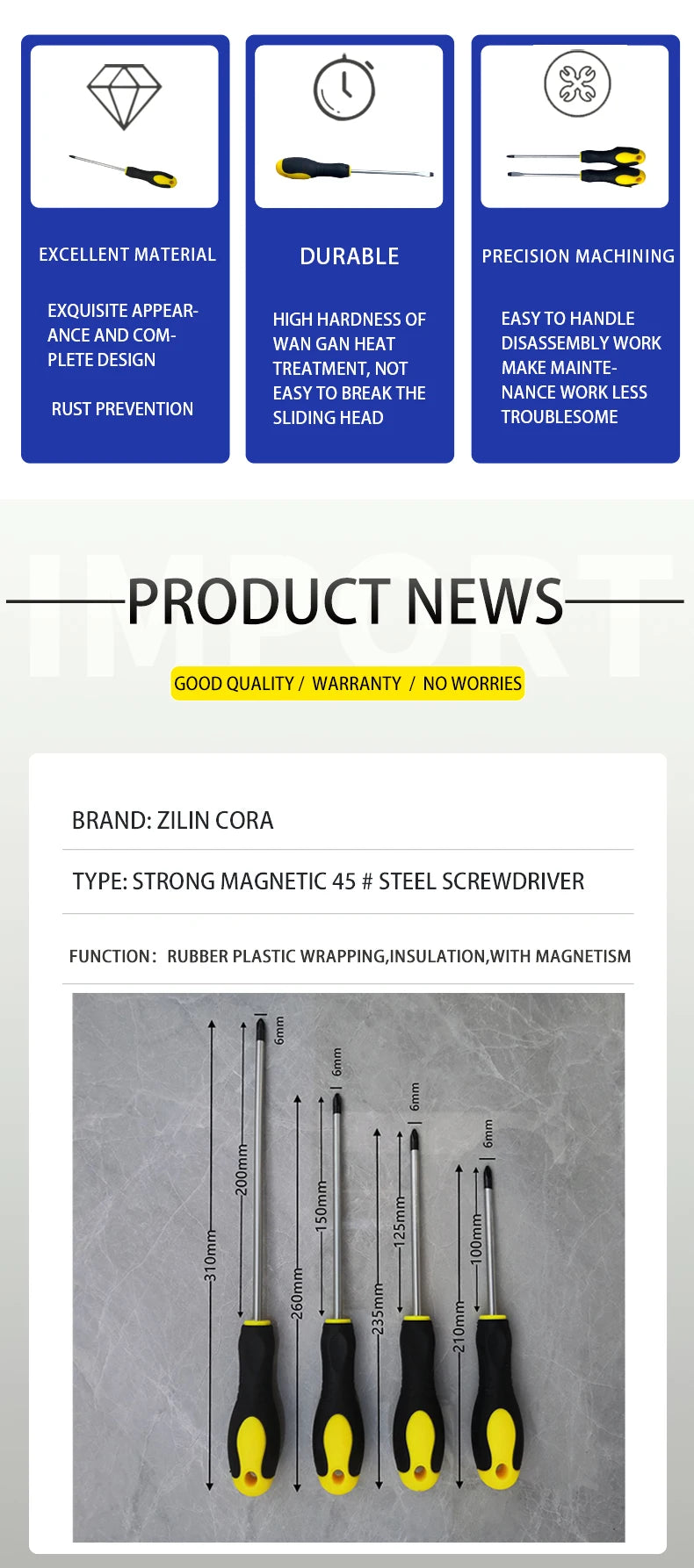 3/4/5/6/8 Inch Rubber-coated Anti-slip Handle Word Cross Strong Magnetic 45# Steel Screwdriver Screwdriver