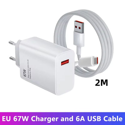 67W EU US UK Plug USB Wall Phone Charger USB Type C Cable For iPhone Samsung Xiaomi Redmi Note Turbo Fast Charger Power Adapter
