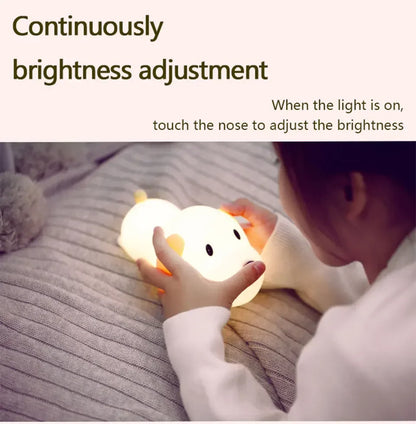 Cute Animal-shape Silicone Night Light Rechargeable Bedside Patting Nightlights For Child Holiday Gift Bedroom Decor Lighting