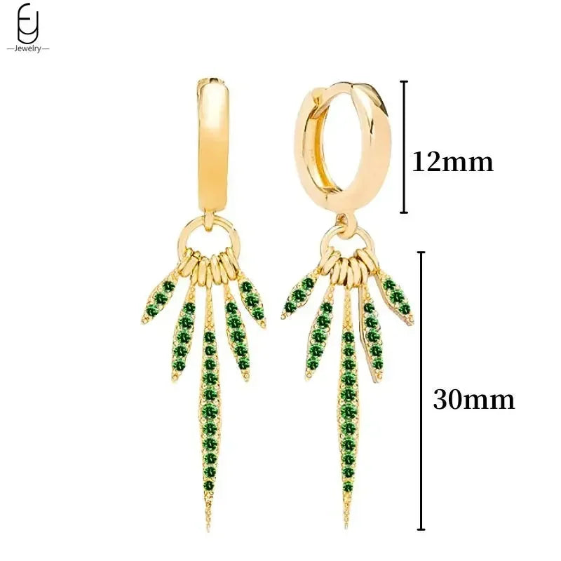 Pendientes de aro con forma de corazón y circonita verde en plata de ley 925 para mujer, delicados pendientes de botón, joyería de lujo, regalos.