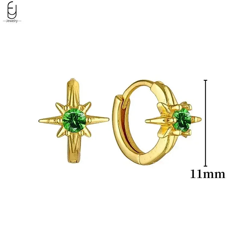 Pendientes de aro con forma de corazón y circonita verde en plata de ley 925 para mujer, delicados pendientes de botón, joyería de lujo, regalos.