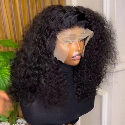 Peluca de cabello rizado negro prearrancado de 26 pulgadas, suave, de 180 de densidad, para mujer, con línea de cabello natural y cabello afro.