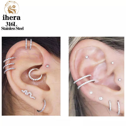 50 piezas de acero inoxidable con circonita cúbica y segmento articulado para tabique nasal, aros redondos para piercing de oreja, trago, hélix, joyería