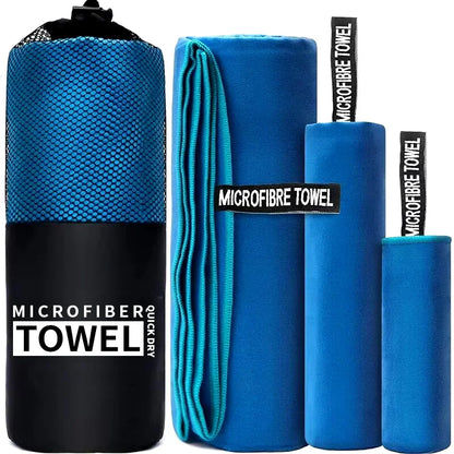Toalla deportiva de secado rápido, 40 x 80 cm, color azul, gris, verde y naranja, ideal para natación, gimnasio, fitness, camping, running y playa.