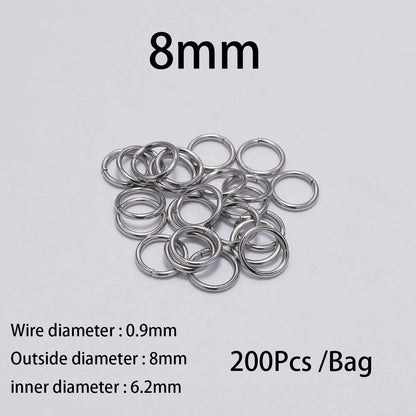 30-200 piezas de 3-25 mm de acero inoxidable con anillos partidos abiertos y bucles individuales para hacer joyas y accesorios.