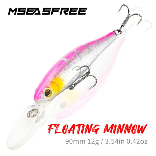 MSEASFREE-Floating Minnow Artificial Hard Bait Fishing Lure, Wobblers for Bass Perch Pike Trout, Fishing Tackle, 90mm, 12g