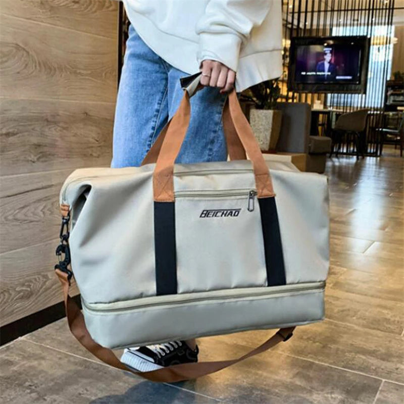 Bolsa de viaje para hombre y mujer, gran capacidad, equipaje de mano, separación de humedad y seco, bolsa deportiva para fitness, paquete de viaje de corta distancia.