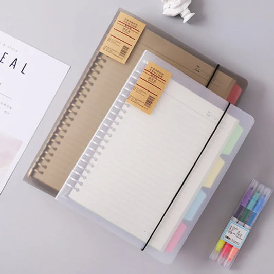 Cuaderno de hojas sueltas A4/B5/A5 con recambio, en blanco, líneas, cuadrícula y anilla metálica reemplazable. Material de oficina y escolar.