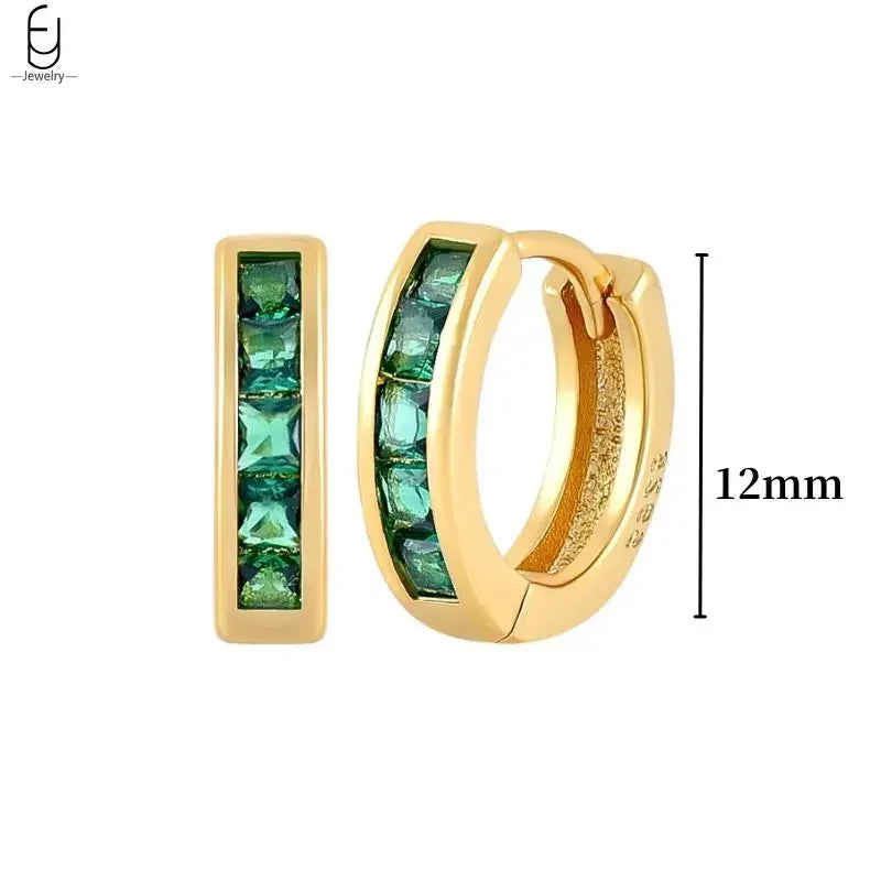 Pendientes de aro con forma de corazón y circonita verde en plata de ley 925 para mujer, delicados pendientes de botón, joyería de lujo, regalos.