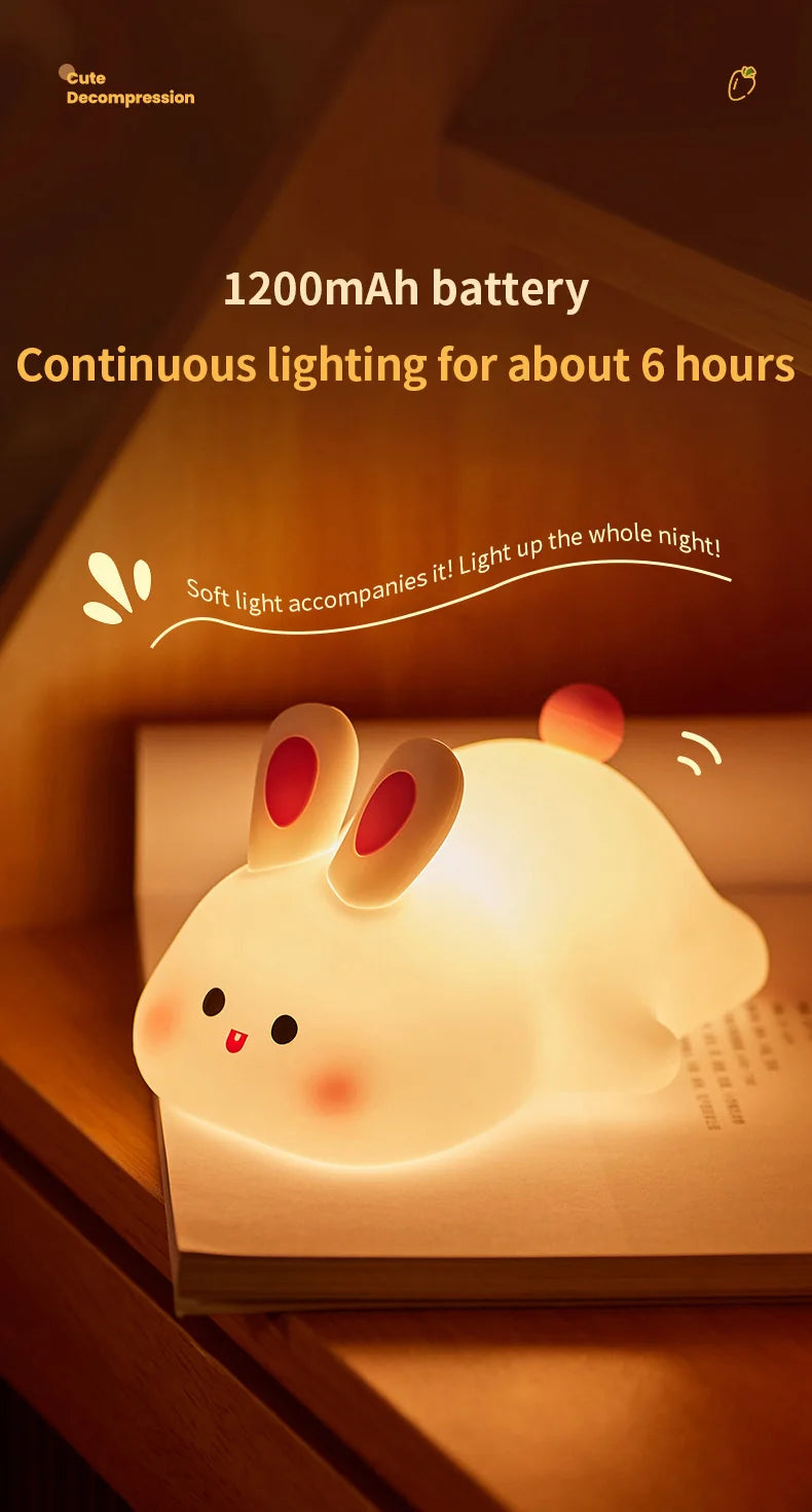 Cute Animal-shape Silicone Night Light Rechargeable Bedside Patting Nightlights For Child Holiday Gift Bedroom Decor Lighting